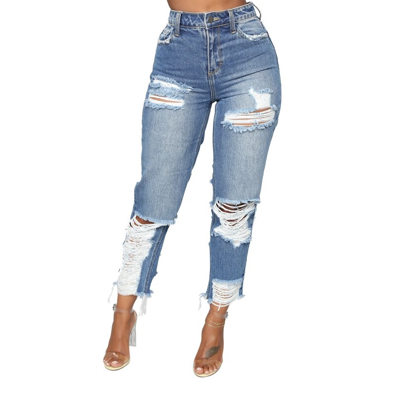 Women High Waisted Pencil Denim Pants Stretch Push Up Jeans New Casual Skinny Sexy Hole Ripped Jeans Trousers Boyfriend Jeans